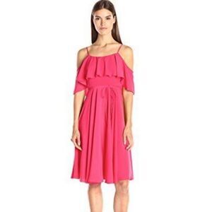 Cece Women's Hot Pink Jackie Cold Shoulder Ruffle Midi Dress Size 4